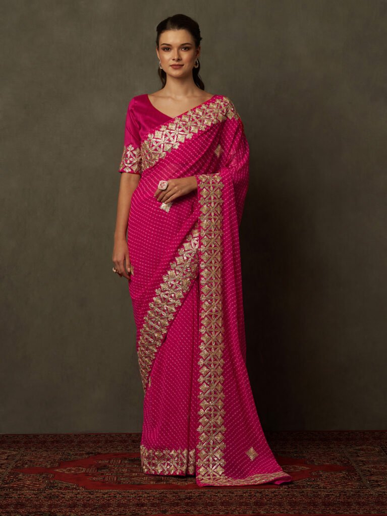 Elegant Pink Bandhani Georgette Print Saree - Georgette Saree