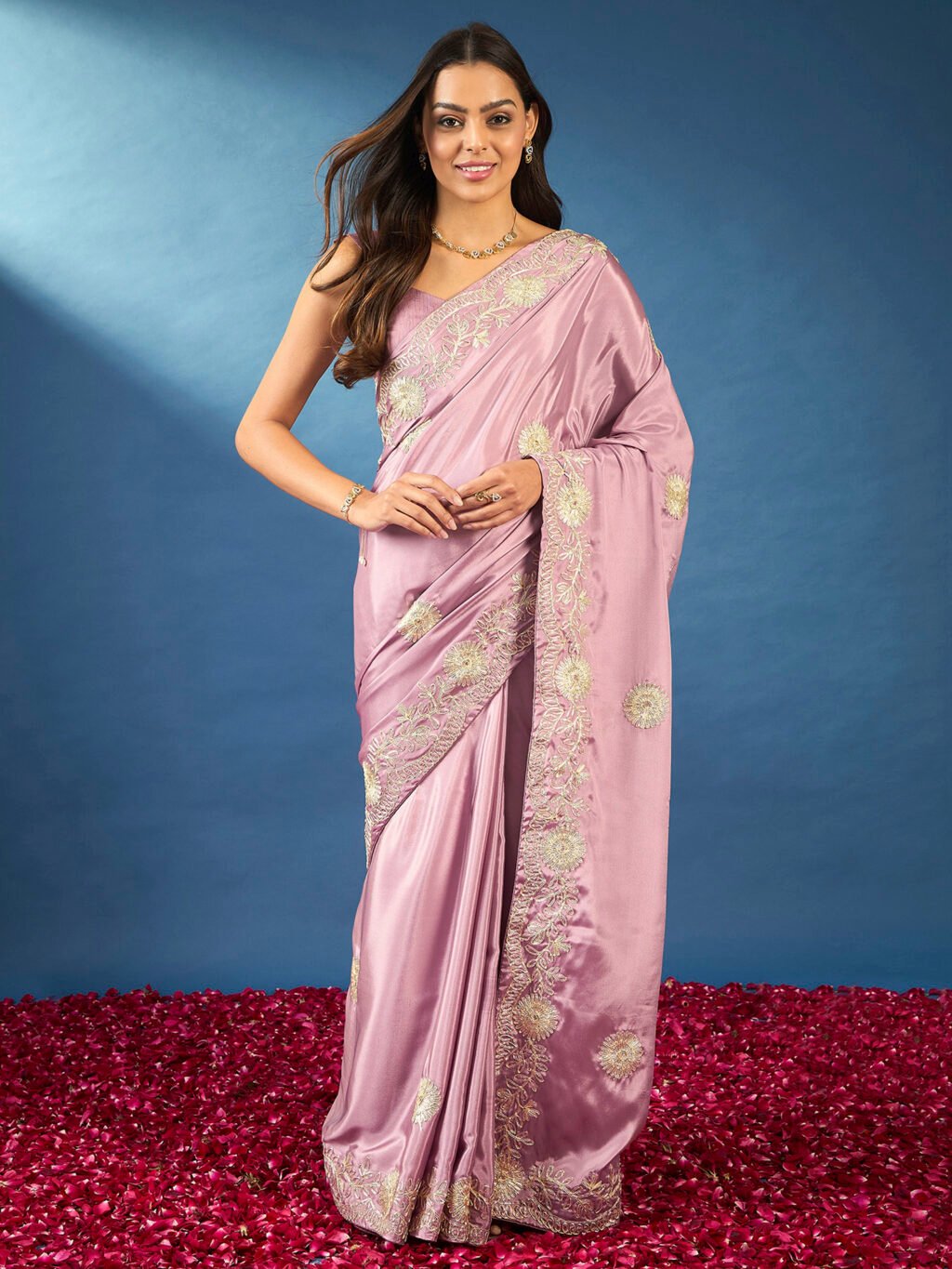 Mauve Crepe Georgette Zari Saree - Georgette Saree