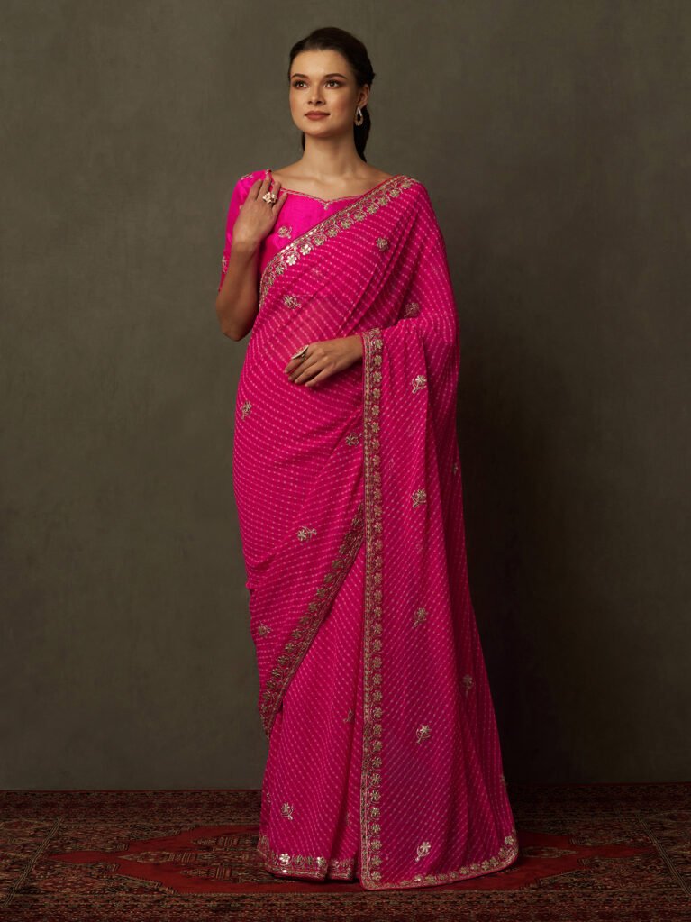Elegant Pink Bandhani Georgette Foil Saree - Georgette Saree