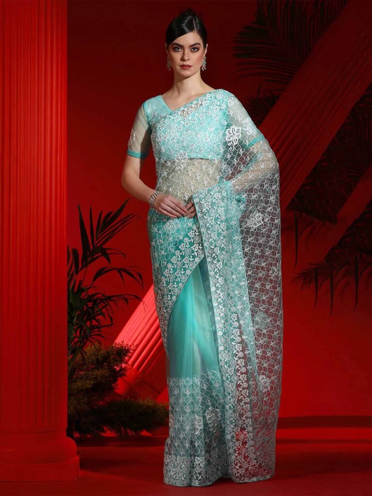 Radiant Light Blue Designer Zari Woven Saree - Net Saree
