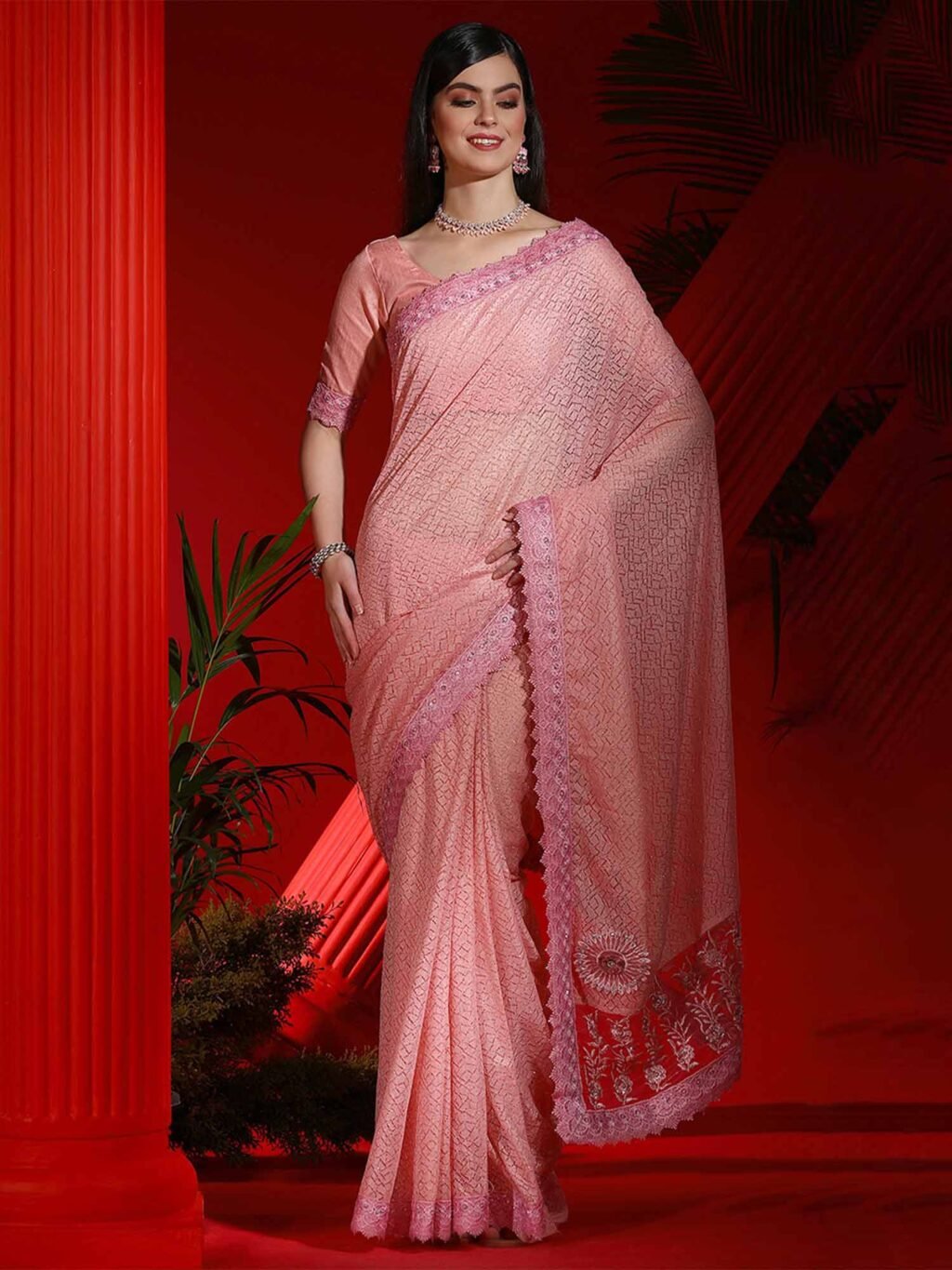 Radiant Pink Designer Zari Woven Special Saree - Net Saree