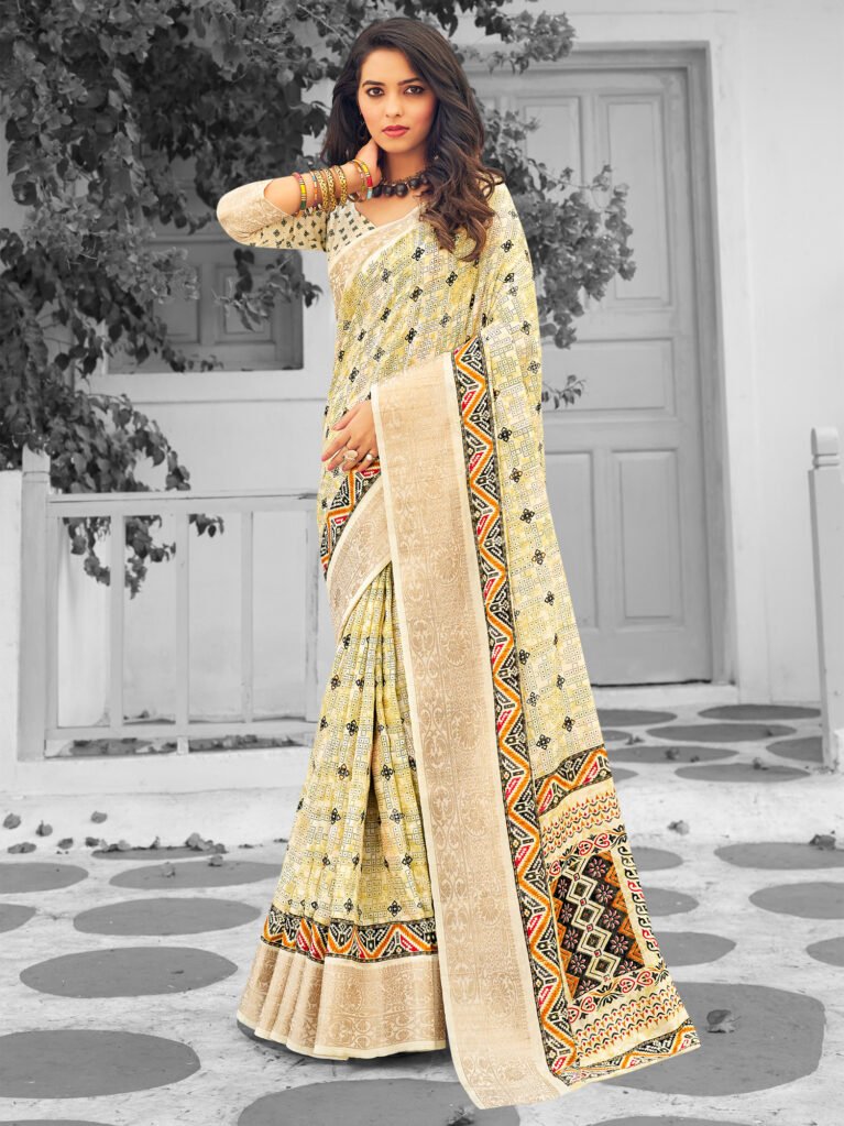 Exquisite Yellow Printed Silk Saree - Sarees