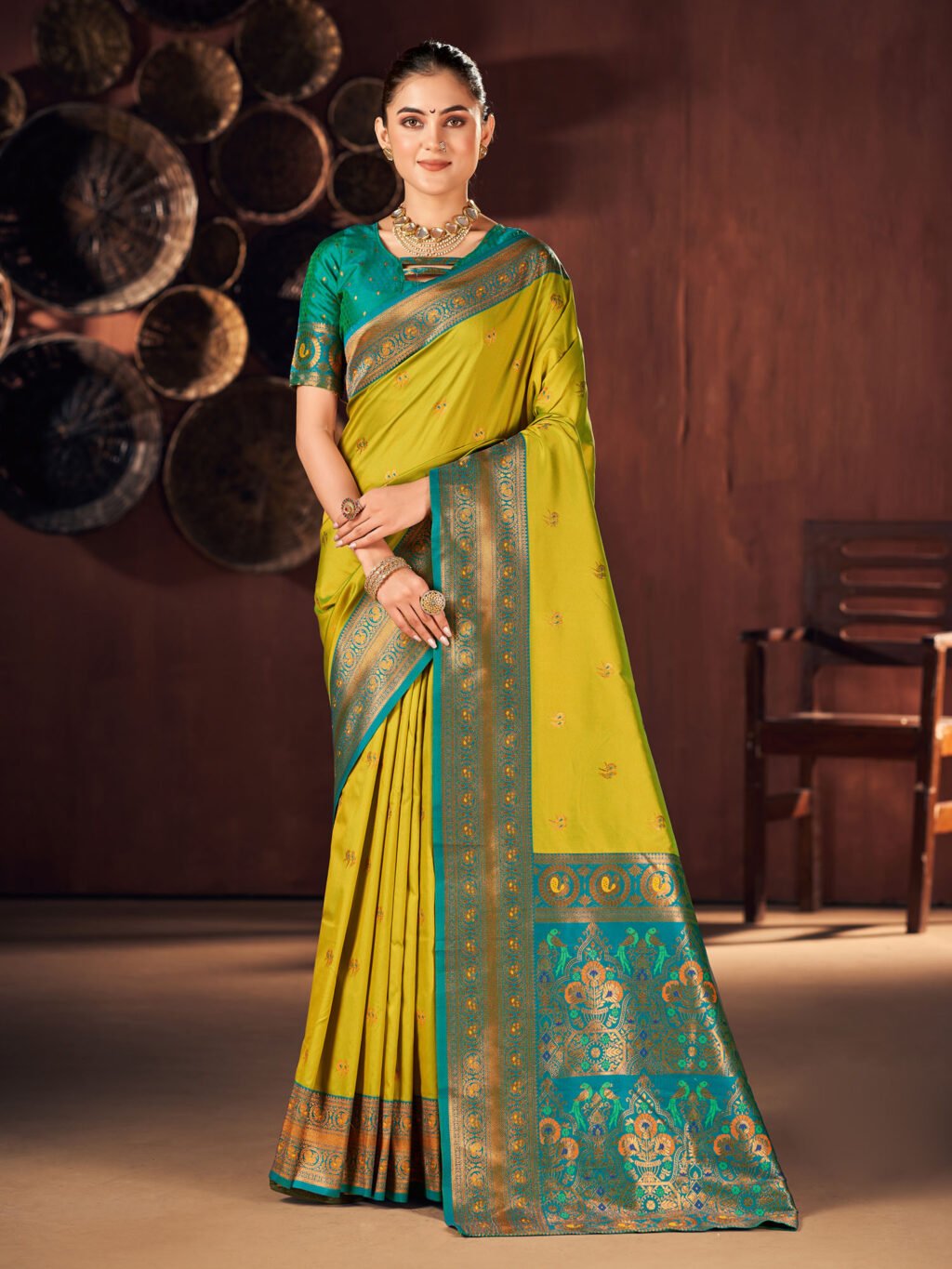 Lime Green Banarasi Patola Silk Saree - Sarees