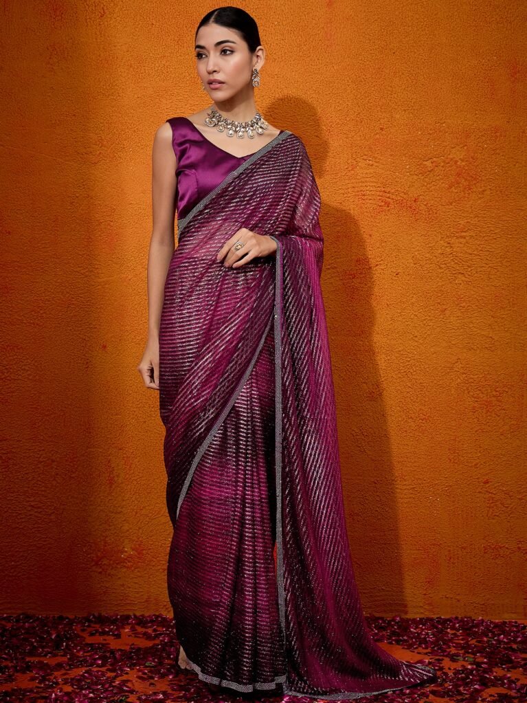 Regal Magenta Georgette Farewell Saree - Georgette Saree