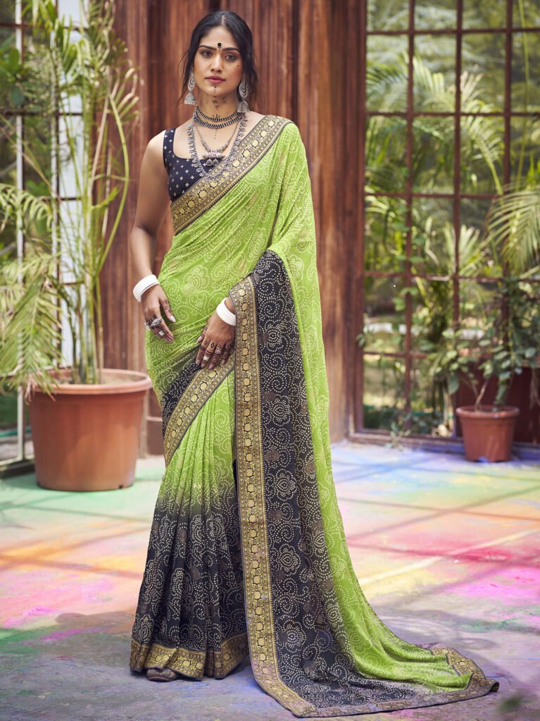 Heritage Light Green Bandhani Georgette Saree - Georgette Saree