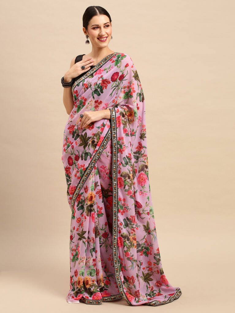 Farewell Lavender Flower Georgette Printed Saree - Printed Saree