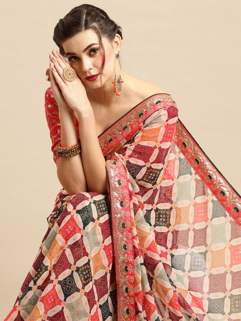Regal Cream Bandhani Georgette Saree - Georgette Saree