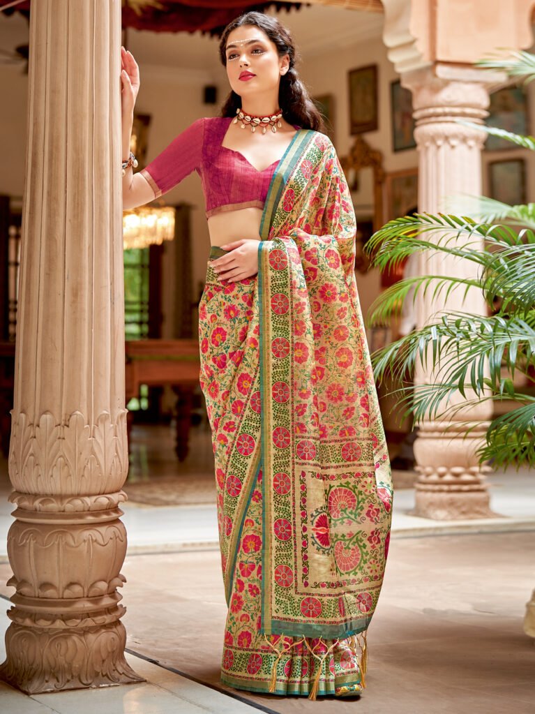 Pinkish Cream Digital Print Saree - Sarees