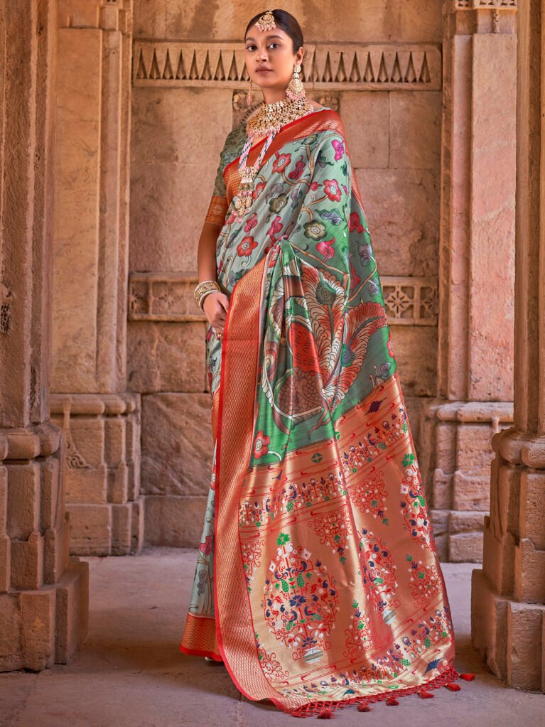 Graceful Light Green Paithani Silk Saree - Sarees