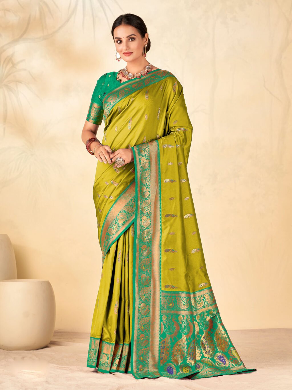 Light Green Banarasi Patola Silk Saree - Sarees