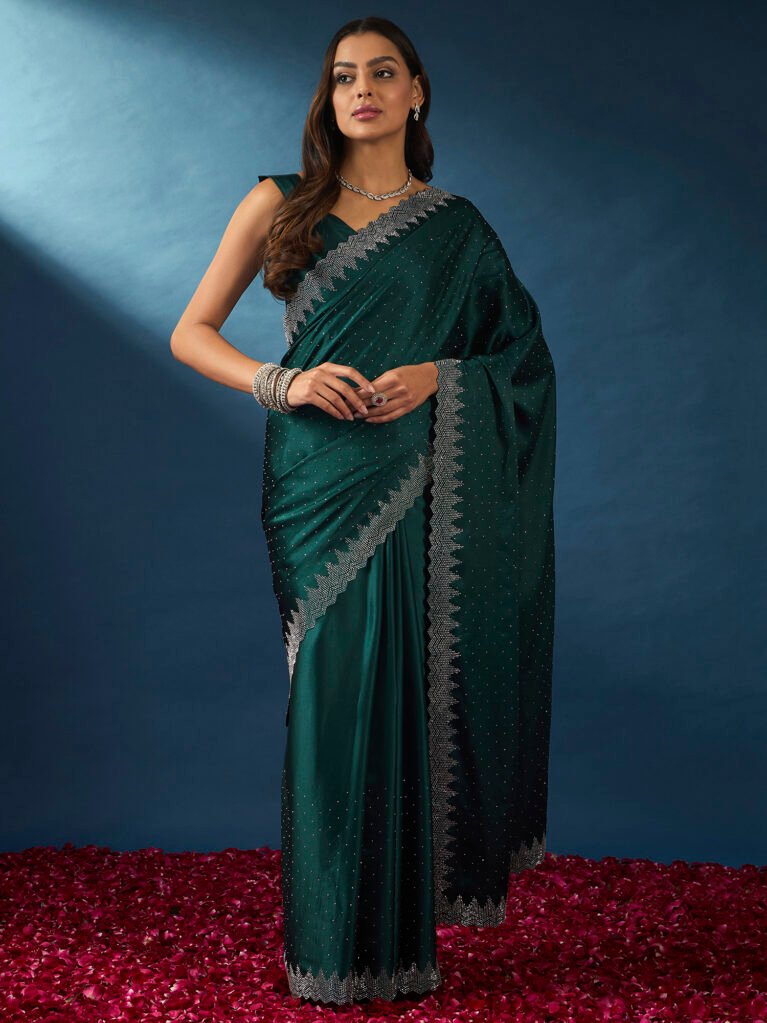 Graceful Teal Blue Satin Digital Print Saree - Sarees
