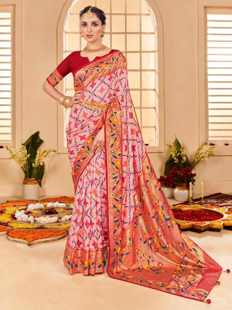 Floral Pink Patola Silk Saree - Sarees