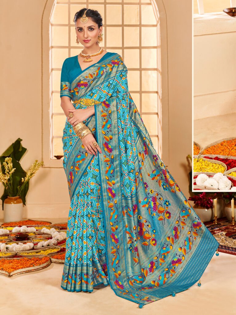 Graceful Light Blue Patola Silk Saree - Sarees