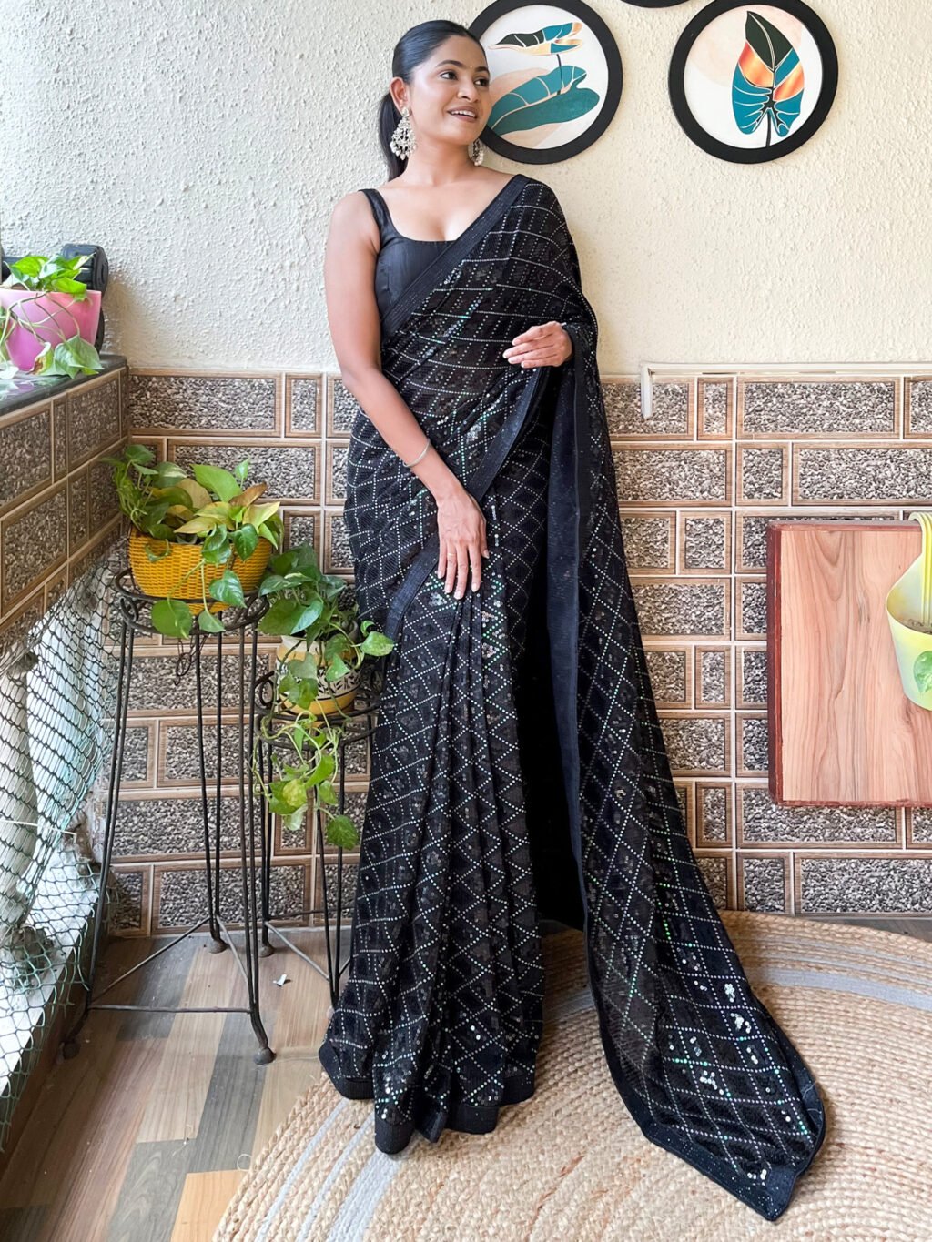 Designer Black Partywear Saree - Georgette Saree