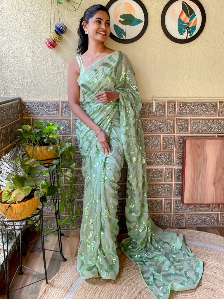 Timeless Light Green Designer Georgette Saree - Georgette Saree