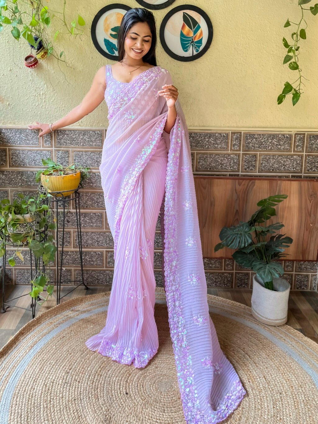 Timeless Lavendar  Georgette Sequins Saree - Georgette Saree