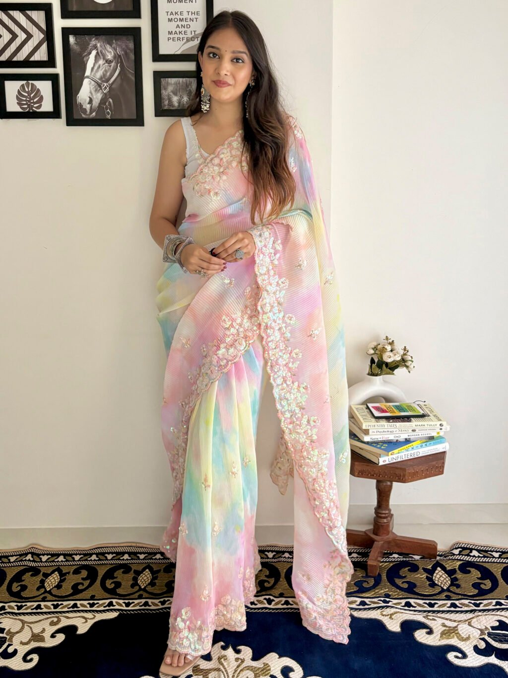 Multicolored Bright Georgette Saree - Georgette Saree
