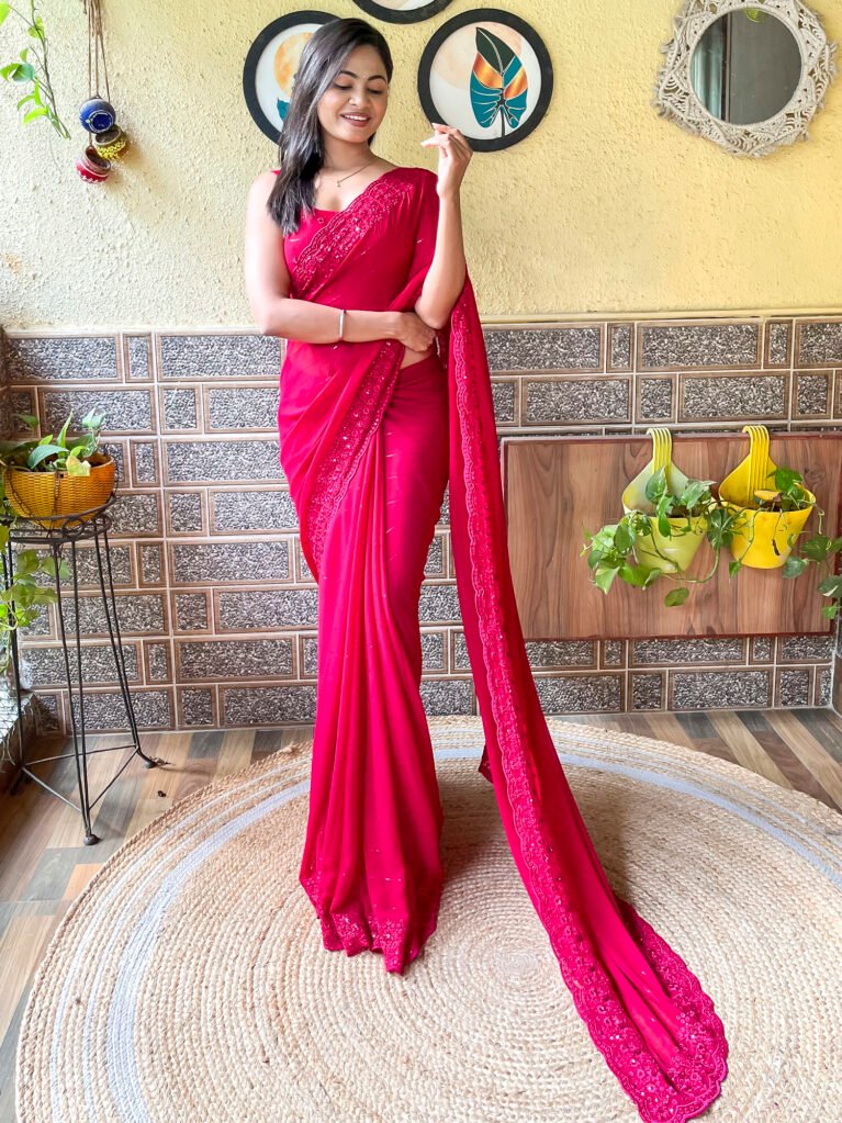 Timeless Pink Georgette Farewell Saree - Georgette Saree