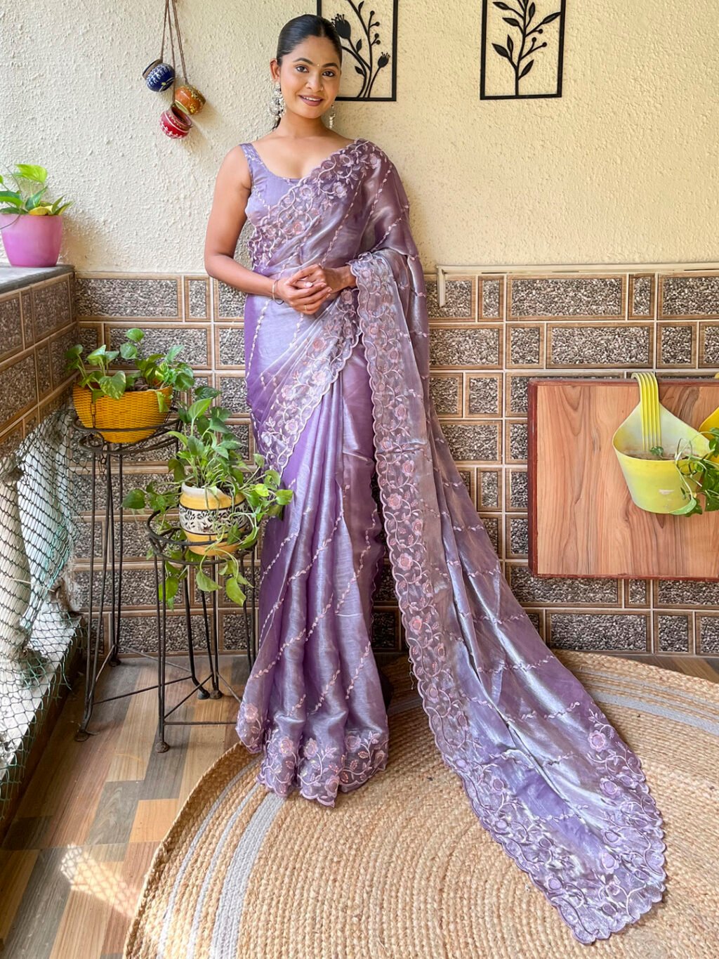 Heritage Lavendar Organza Partywear Saree - Organza Saree