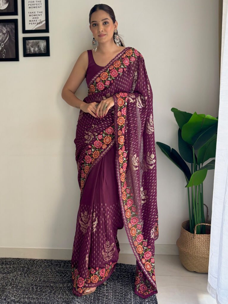 Heritage Magenta Georgette Sequins Saree - Georgette Saree
