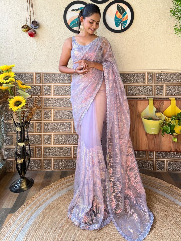 Heritage Lavendar Designer Zari Woven Variant Saree - Net Saree