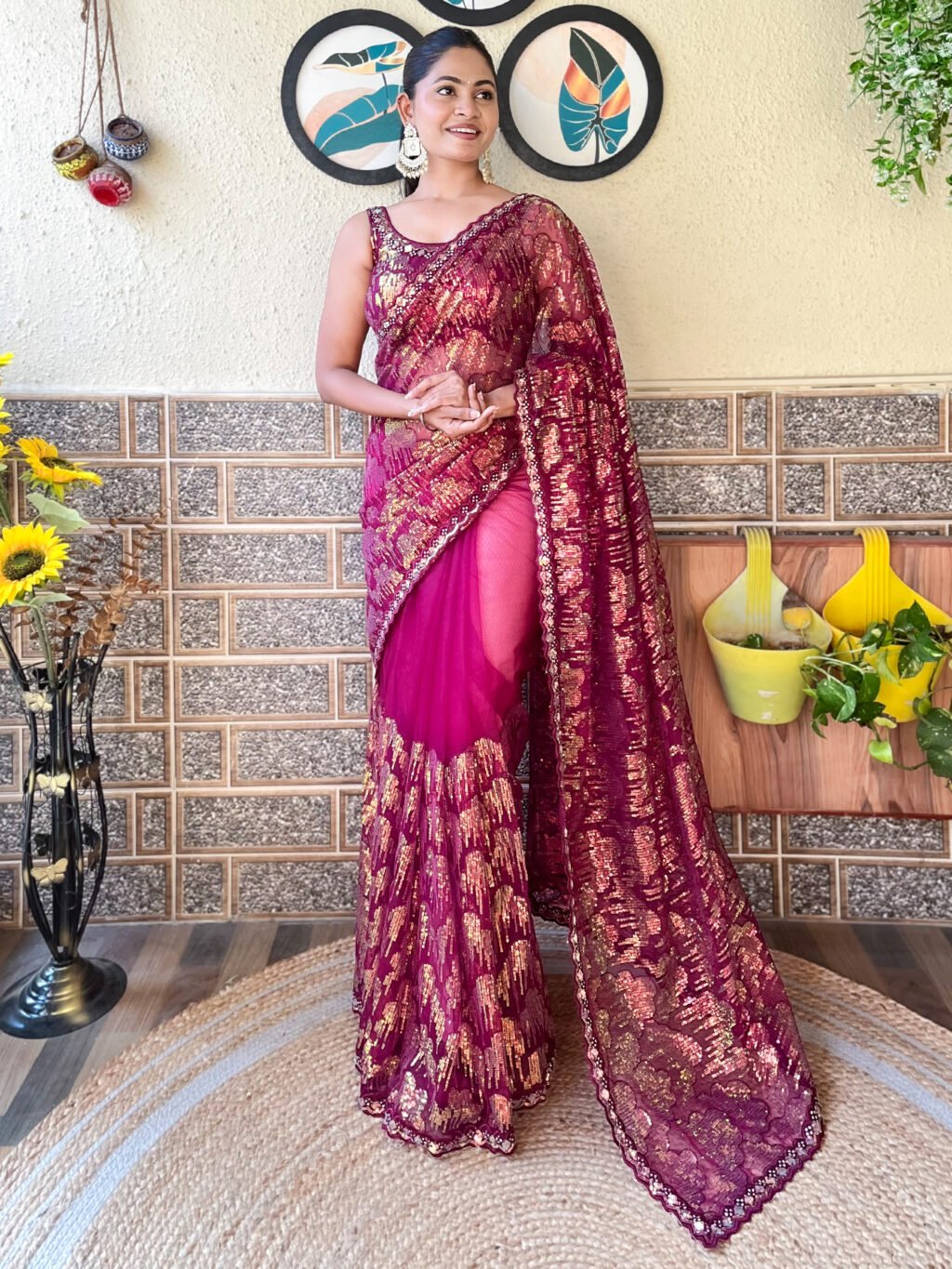 Elegant Magenta Designer Zari Woven Saree - Net Saree