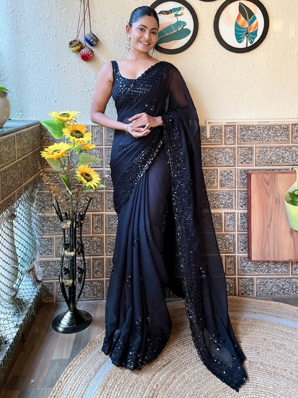 Black Partywear Georgette Saree - Georgette Saree