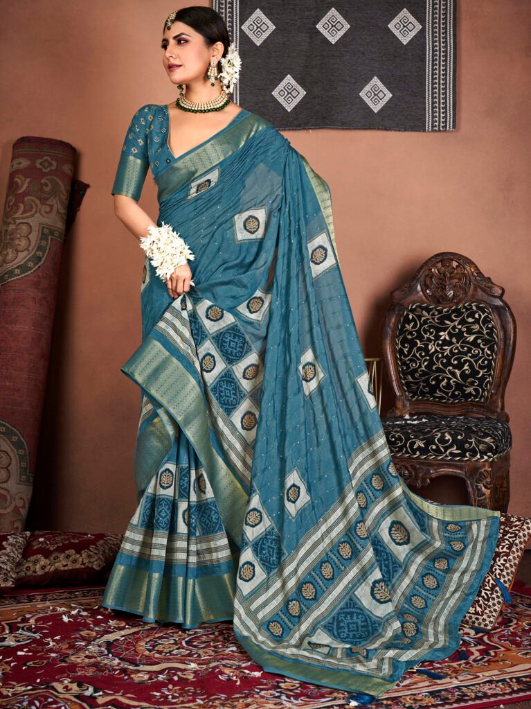 Patola Teal Blue Silk Saree - Sarees