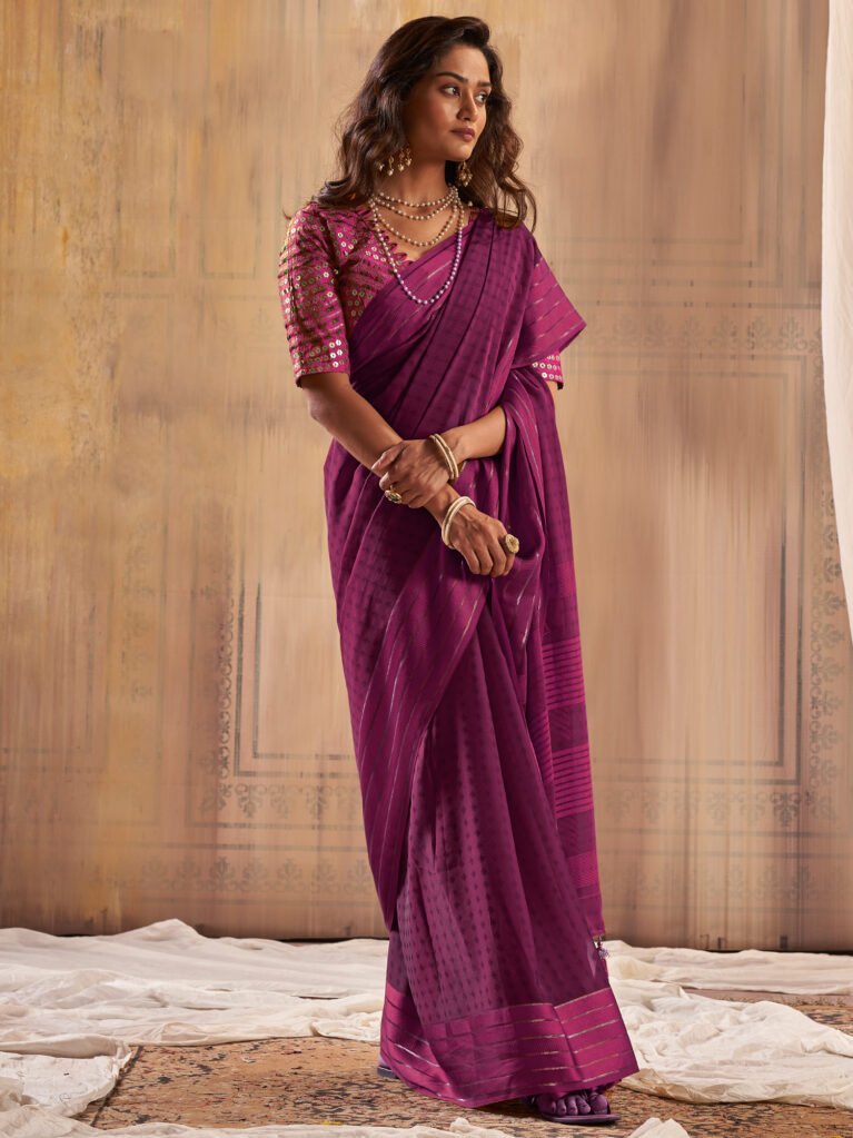 Regal Magenta Georgette Sequins Saree - Georgette Saree