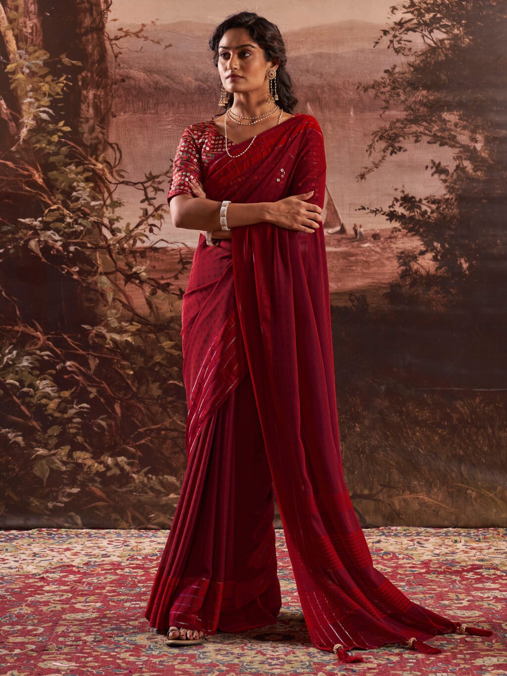 Ruhi Maroon Flowing Georgette Saree - Georgette Saree