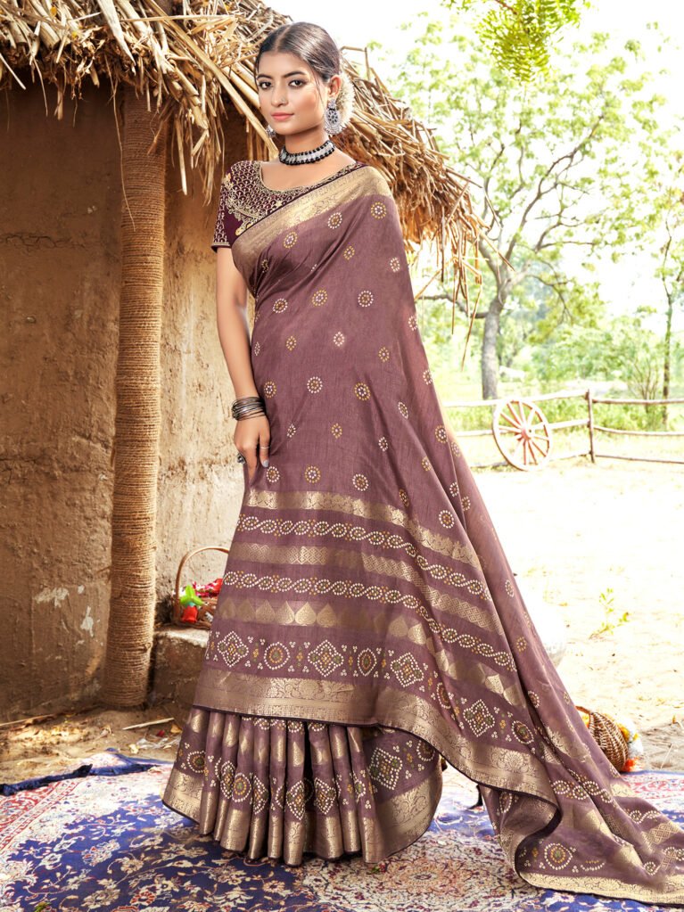 Mauve Designer Bandhani Georgette Saree - Sarees