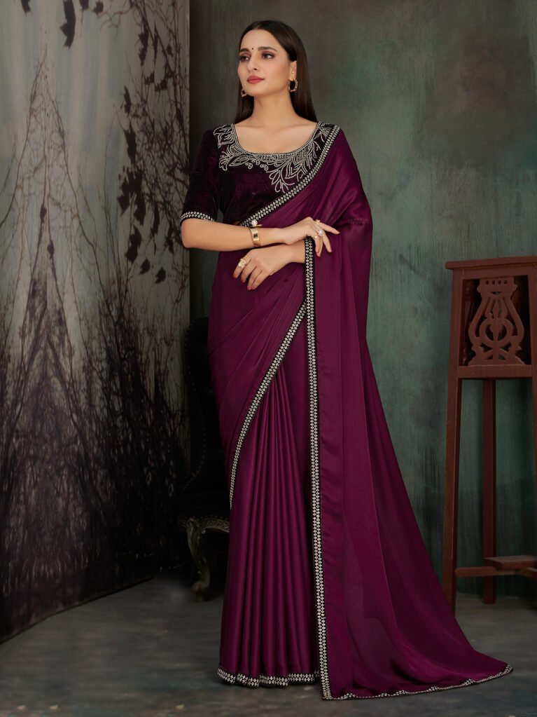 Regal Magenta Sheer Chiffon Lightweight Weave Saree - Chiffon Saree