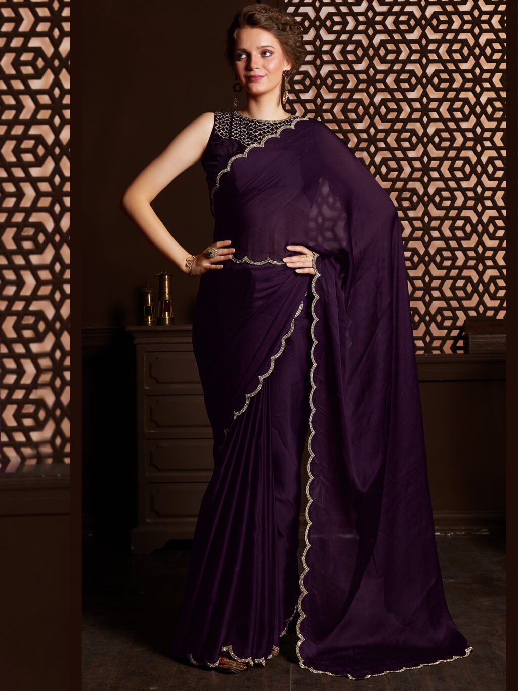 Heritage Purple Sheer Chiffon Lightweight Weave Saree - Chiffon Saree