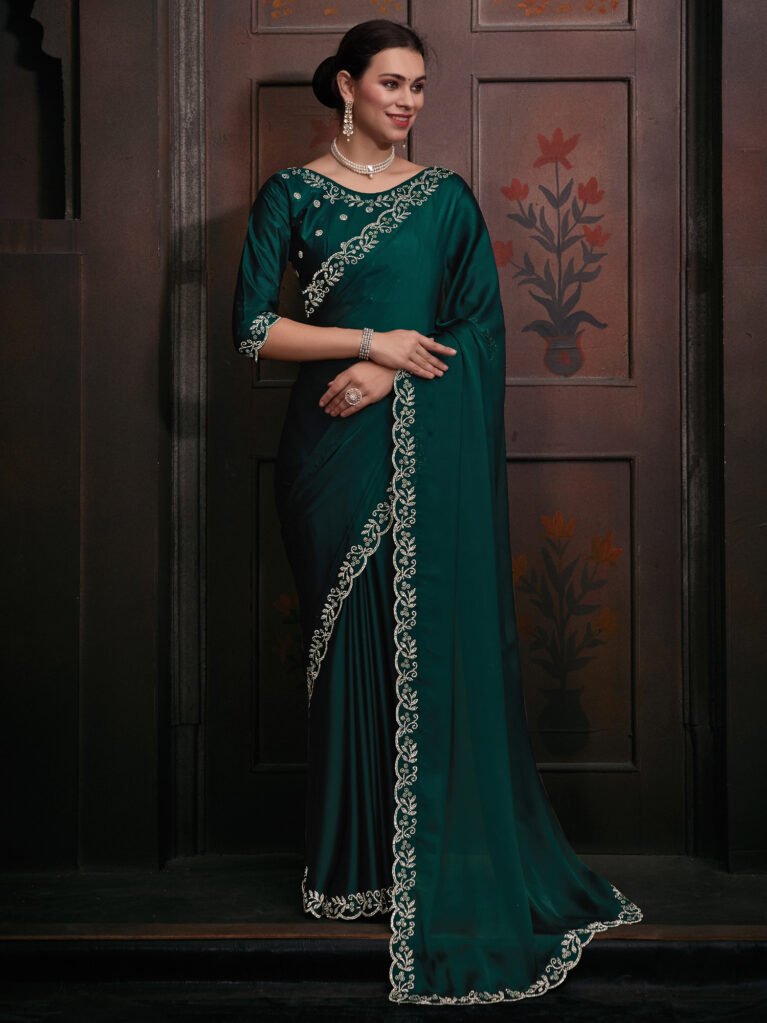 Regal Teal green Sheer Chiffon Lightweight Weave Exclusive Saree - Chiffon Saree