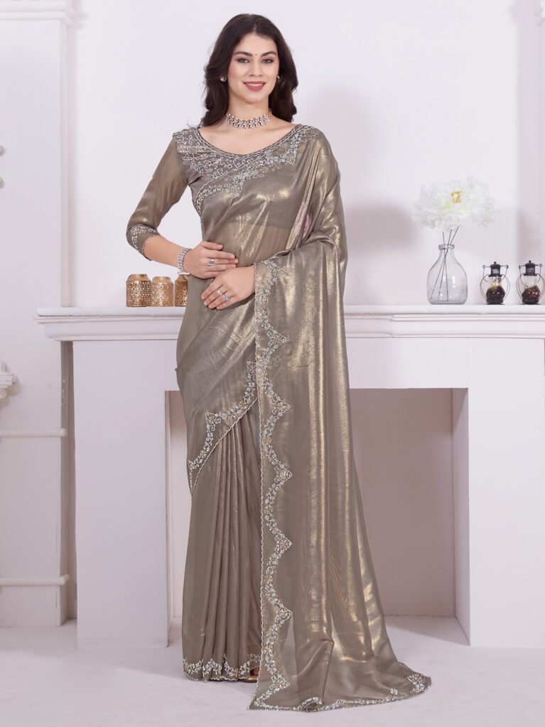 Regal Bronze Organza Sheer Partywear Saree - Organza Saree