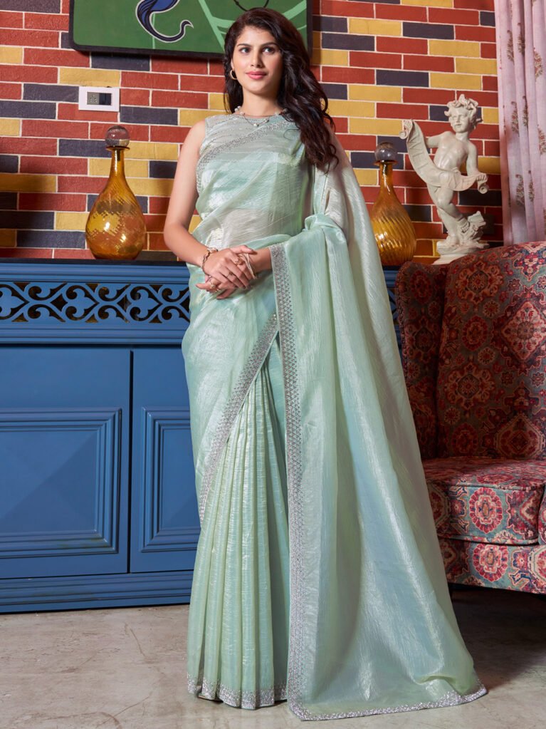 Sea Green Designer Organza Saree - Sarees