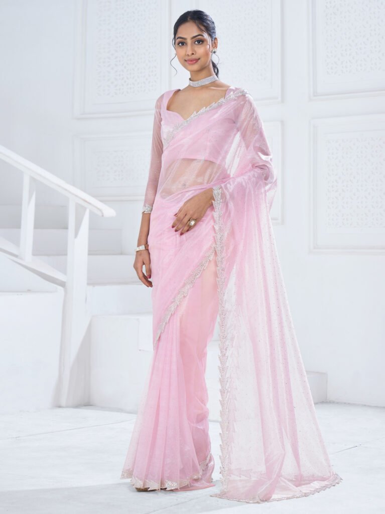 Pink Organza Designer Stone Saree - Organza Saree
