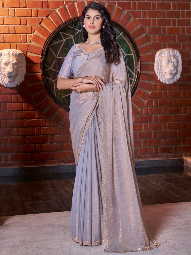 Elegant Violet Sheer Chiffon Lightweight Weave Saree - Chiffon Saree