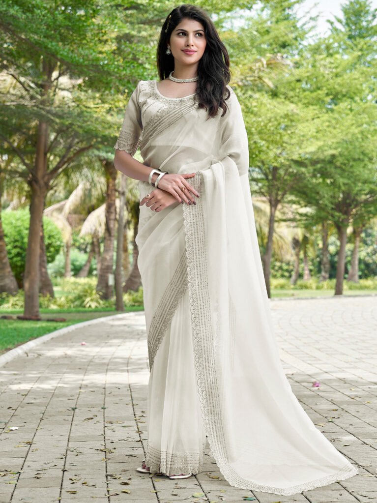 Heritage Off White Organza Designer Saree - Organza Saree
