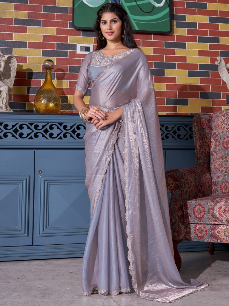 Opulent Lavendar Sheer Chiffon Floral Motifs Saree - Chiffon Saree
