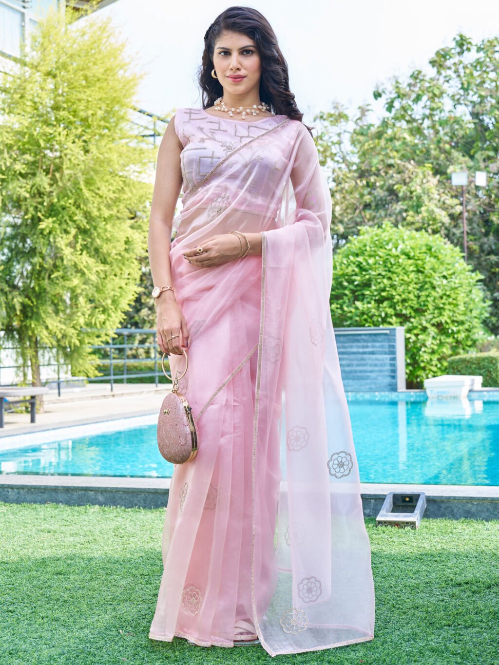 Exquisite Pink Organza Sheer Occasion Wear Saree - Organza Saree
