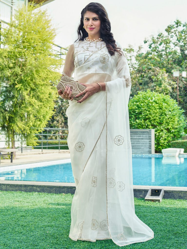 Graceful Off White Organza Occasion Wear Saree - Organza Saree