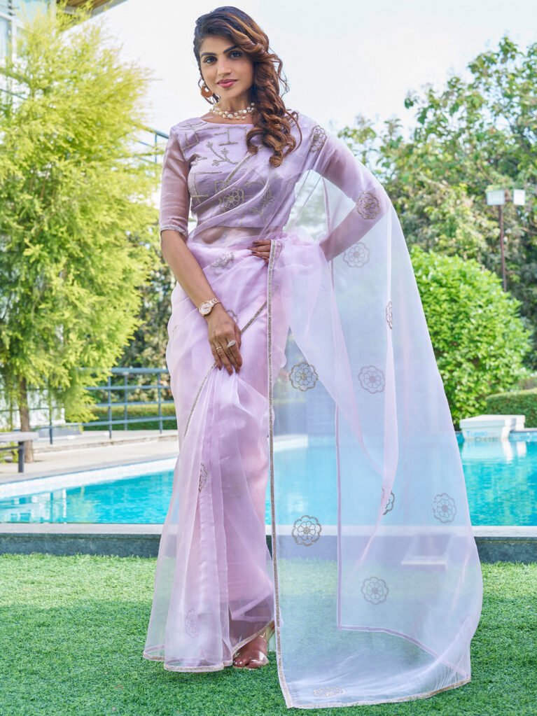 Heritage Lavendar Organza Occasion Wear Saree - Organza Saree