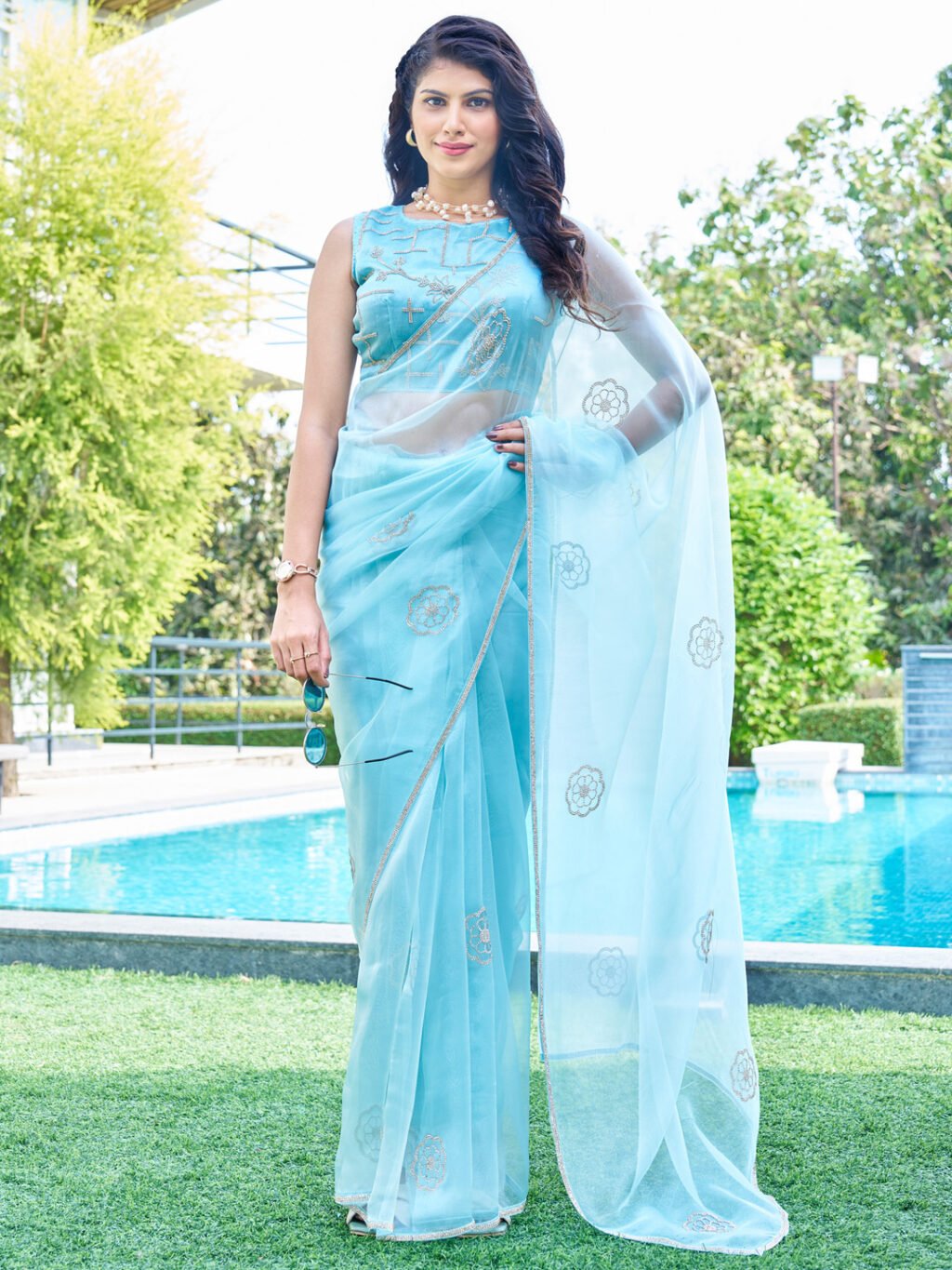 Radiant Light Blue Organza Occasion Wear Saree - Organza Saree