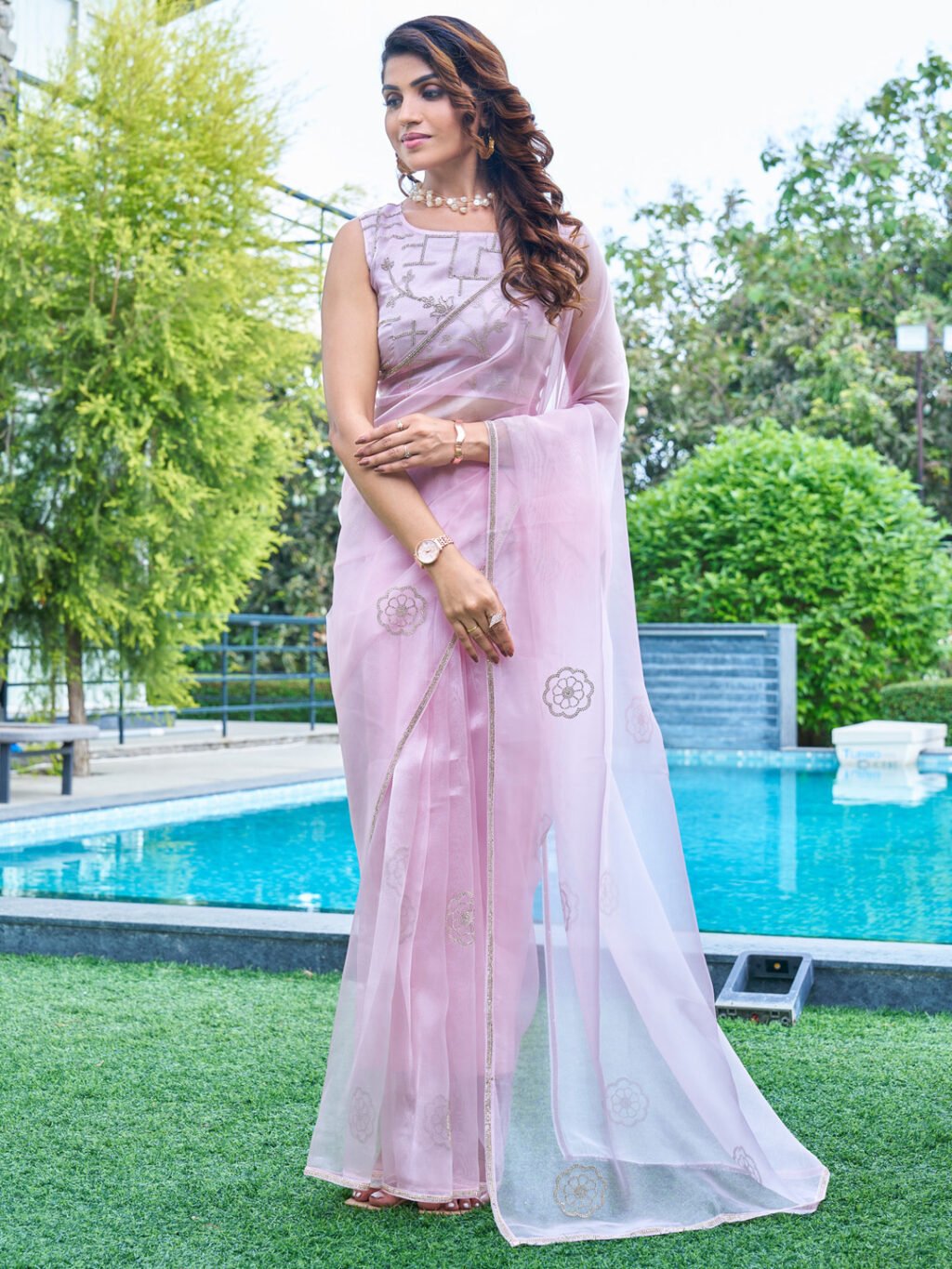 Graceful Pink Organza Occasion Wear Saree - Organza Saree