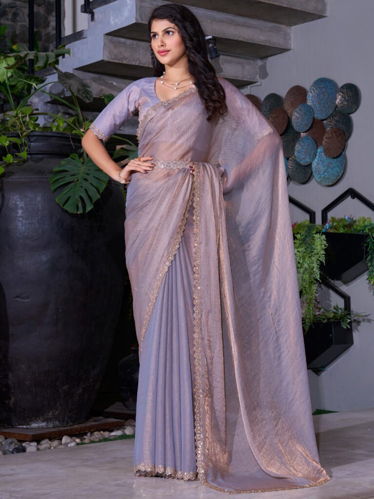 Heritage Violet Sheer Chiffon Lightweight Weave Saree - Chiffon Saree
