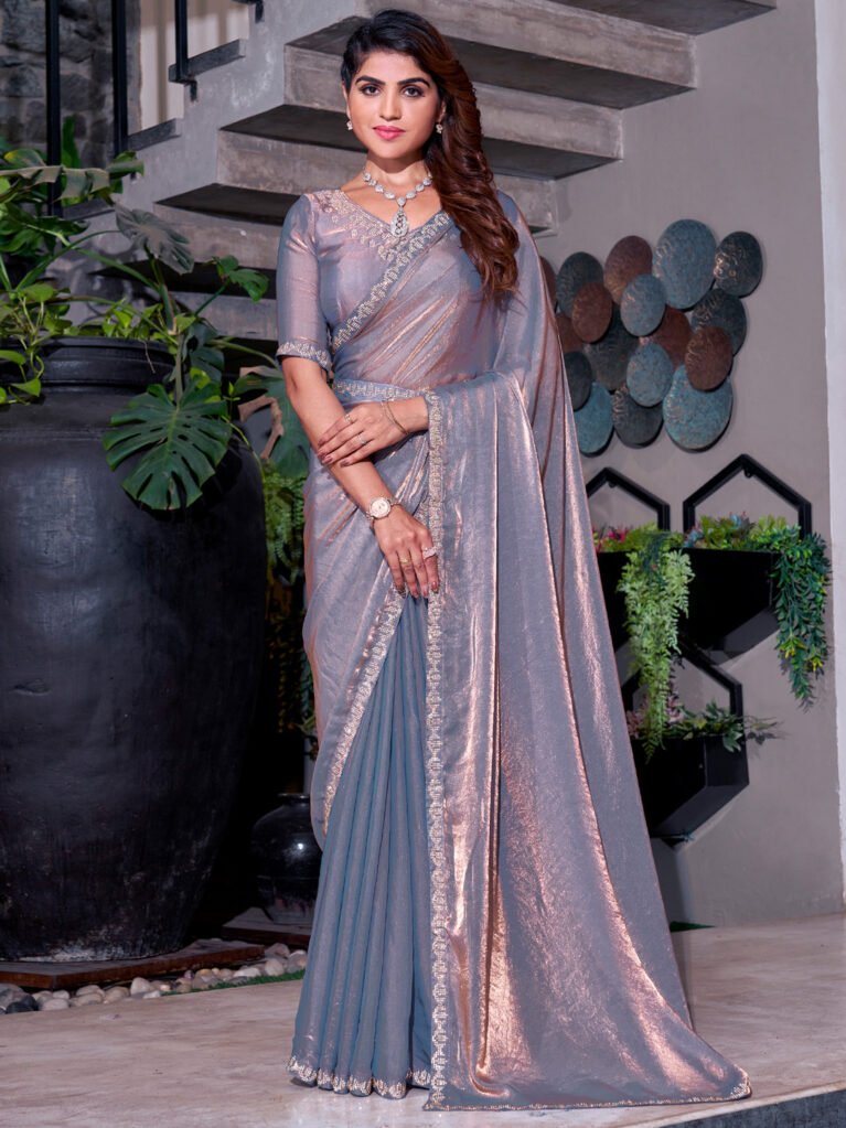 Opulent Violet Sheer Chiffon Floral Motifs Saree - Chiffon Saree