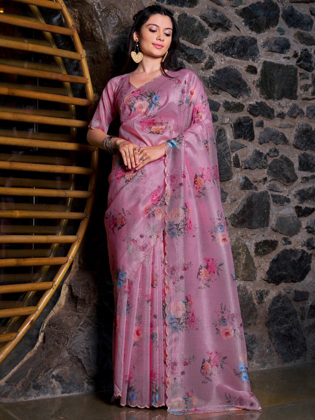 Pink Designer Organza Saree - Organza Saree