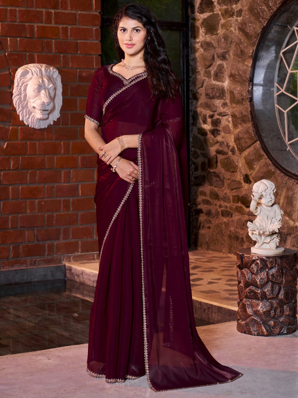 Magenta Organza Saree - Sarees