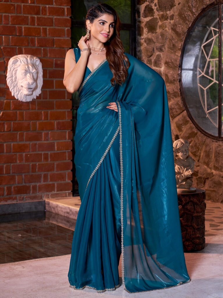 Radiant Teal green Organza Saree - Sarees